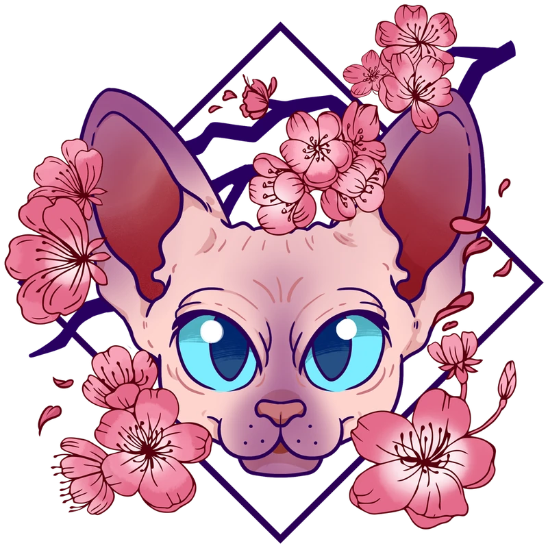 Ethereal Sphynx logo featuring the face of a Sphynx cat surrounded by flowers